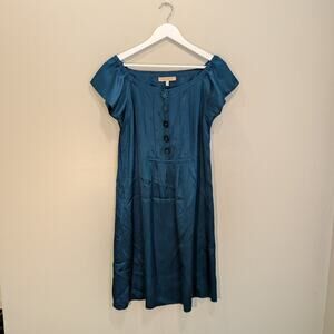 See by Chloe Silk Midi Dress Green Teal Holiday Party NYE Festive Glam - Size 8